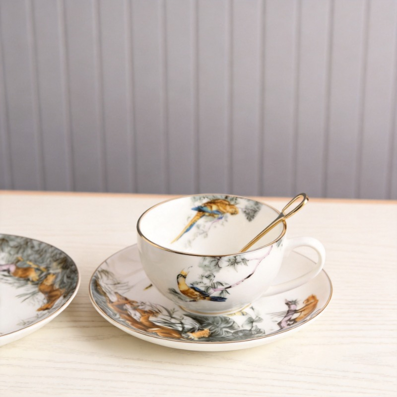 Coffee Tea Love - Retro Brytyjski Zestaw Filiżanki i Talerzyka